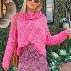 Free People BFF Sweater Medium Prickly Pear Cowl Neck Dolman Sleeve Oversize